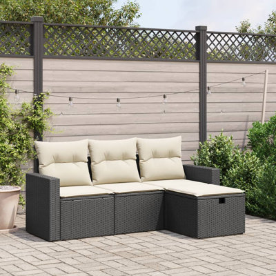 Ensemble de canapé de jardin d'extérieur en poly rotin noir
