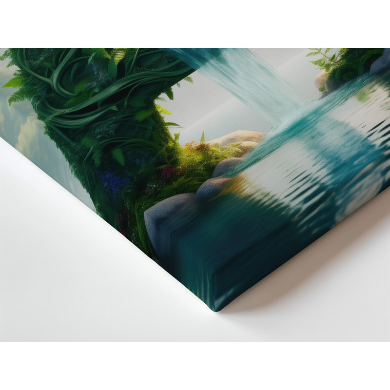 Toile, une grande lettre stylisée «A Rises Majestically From A Lush», art verdoyant avec sa surface entrelacée de façon complexe