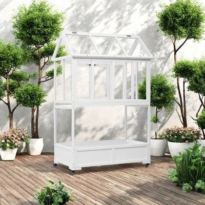 Durable Fir Wood Greenhouse With Adjustable Ventilation, Mobility Wheels & Storage Box – Year-Round Plant Protection For Herbs, Seedlings, And Winter Crops