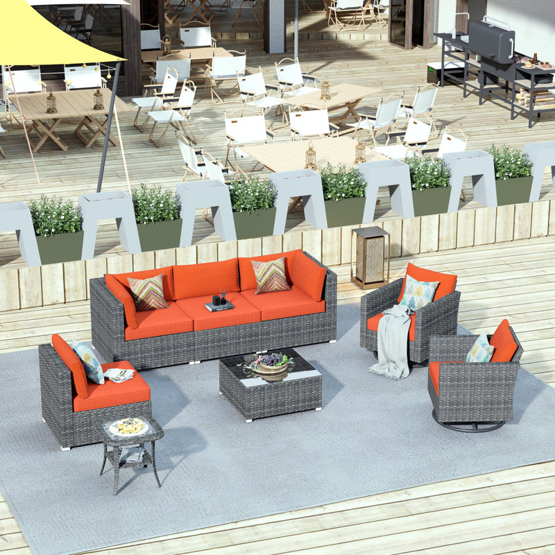 Kiontae 6 - Person Patio Conversation Sets with Cushions, Orange Red