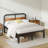 Amylia Heavy Duty Anti-Sway 14-Inch Steel Tube Iron Bed with Solid Wood Panel 40'' Headboard-2015625706-2025536609