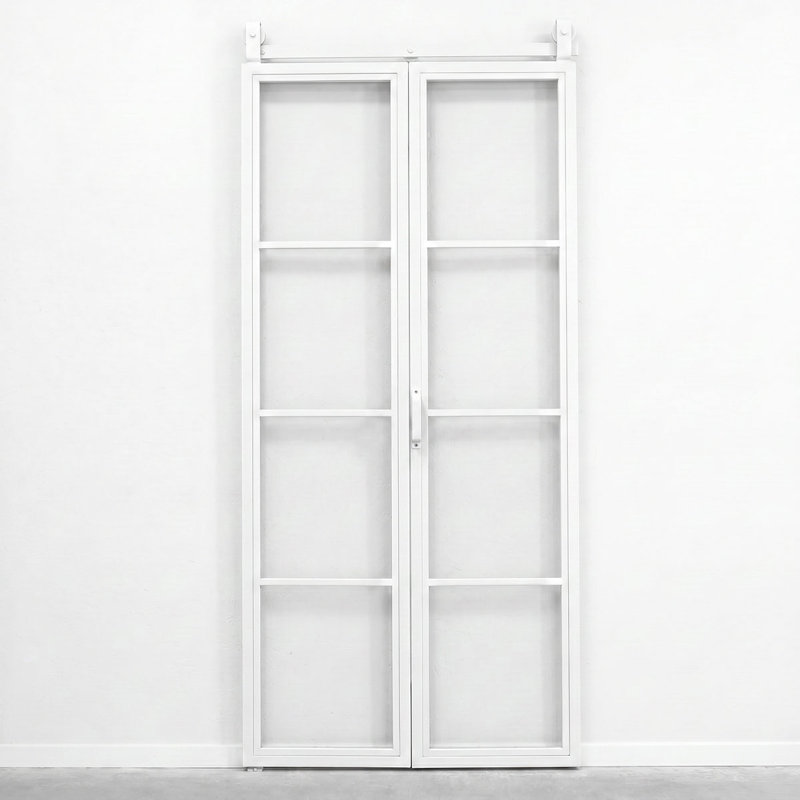 Single Bi-Fold White Door With Frosted Glass, Clear
