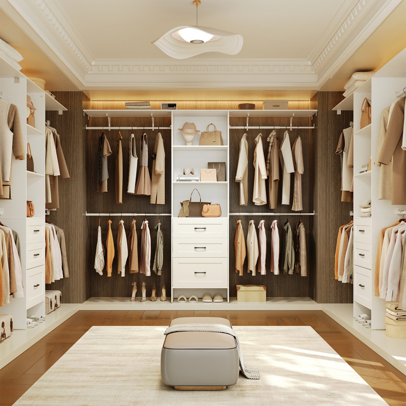 Closet Storage System, Closet System with 3 Drawers, Multifunctional Storage Wardrobe, Walk-in Wardrobe Organizer