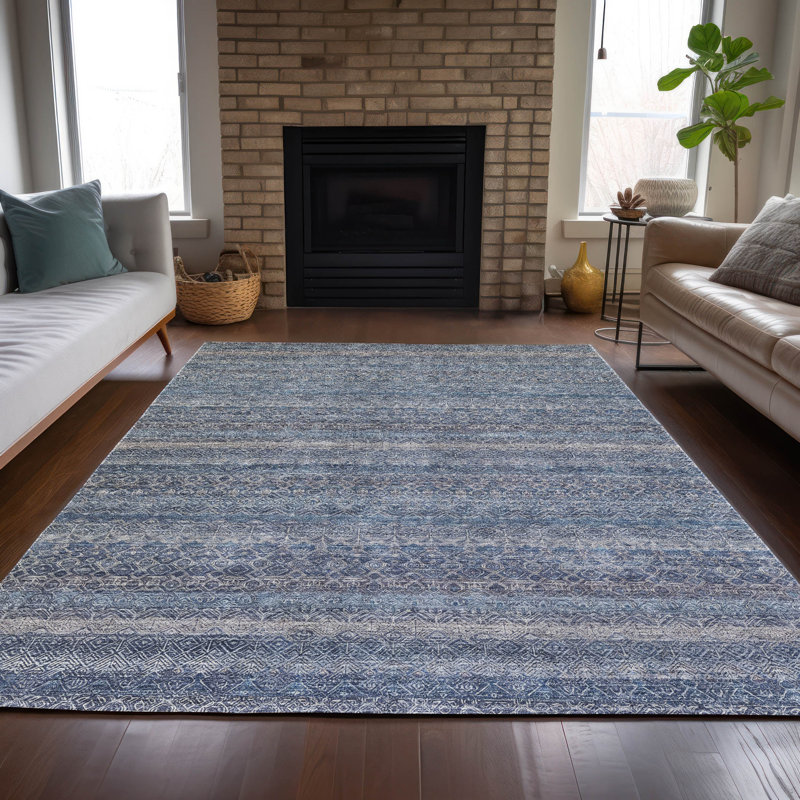 Machine Washable Indoor/Outdoor Xhevrie Blue Rug, Rectangle 10' x 14'