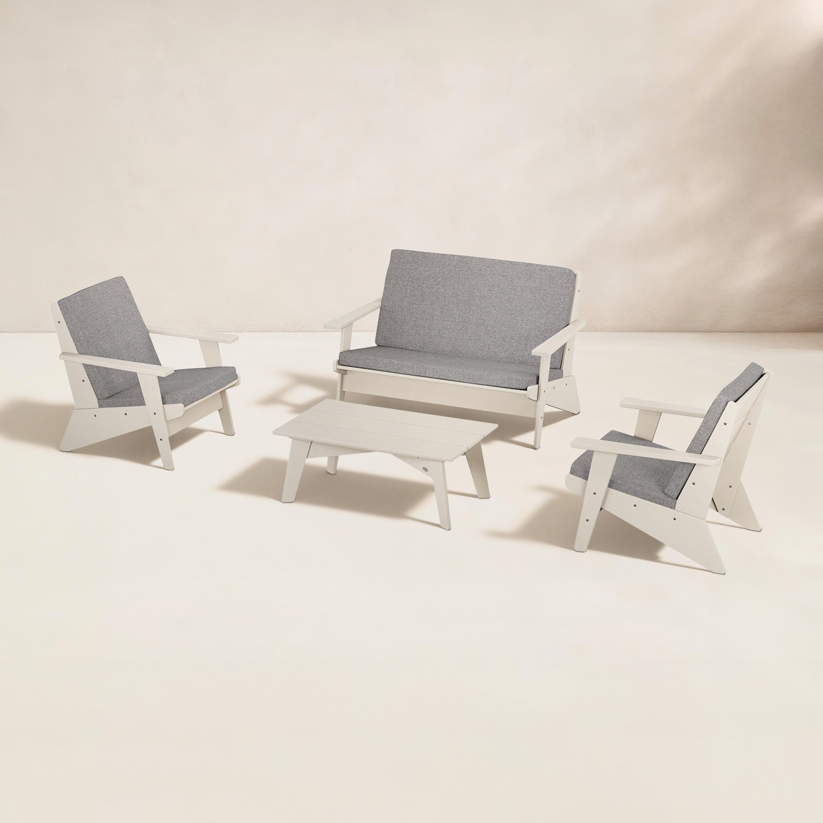 POLYWOOD® Riviera 4-Person Patio Seating Group, Grey Mist, Sand