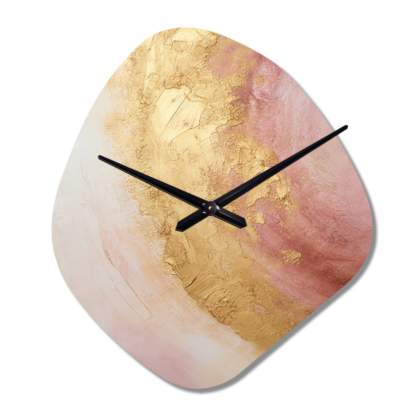 Or rose, mirage du désert en spirale I - forme unique, spirale abstraite, horloge en métal, horloge murale dorée, Grand