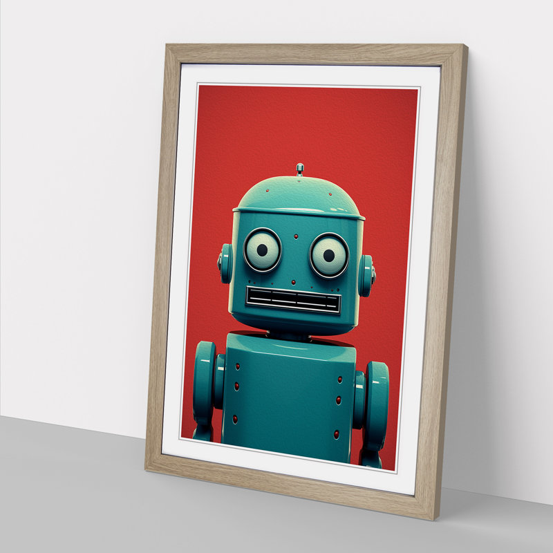 Robot Minimalism Art - Framed Print, Oak Framed, 46cm H x 34cm W x 2cm D