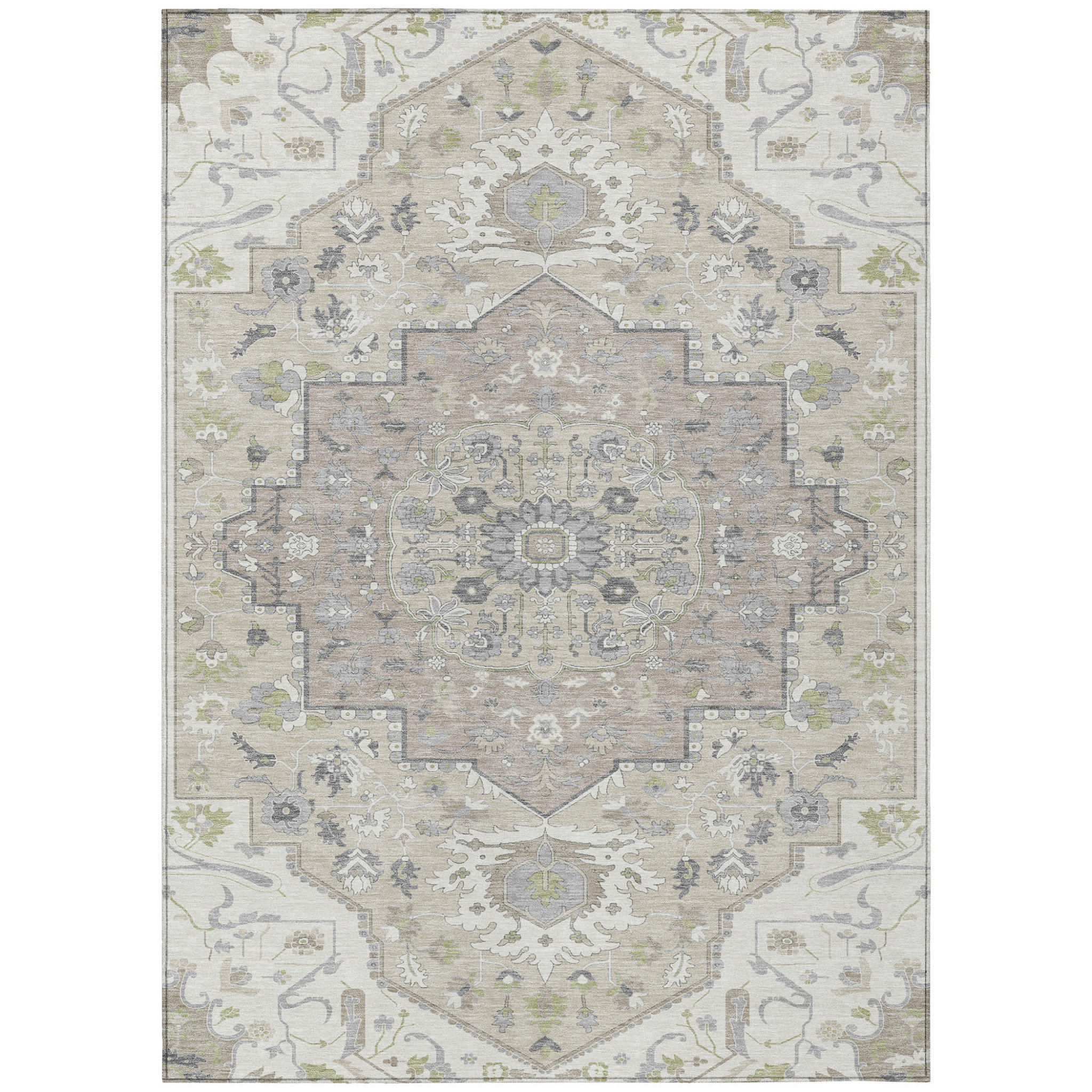 HomeRoots 10' X 14' Ivory Beige And Gray Oriental Washable Indoor ...