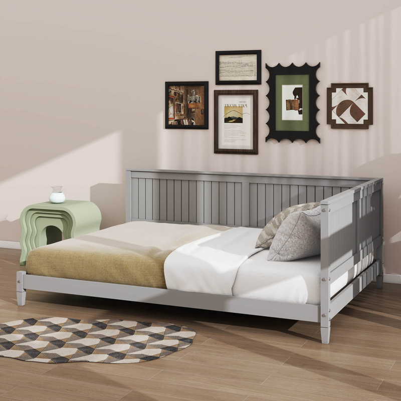 Lit de jour élégant en bois minimaliste pouvant servir de canapé-lit, Lit double, Gris