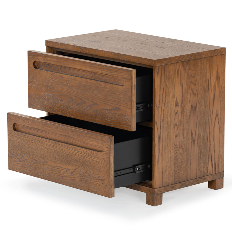 Lesheka 2 Drawer Wood Nightstand, Medium Oak