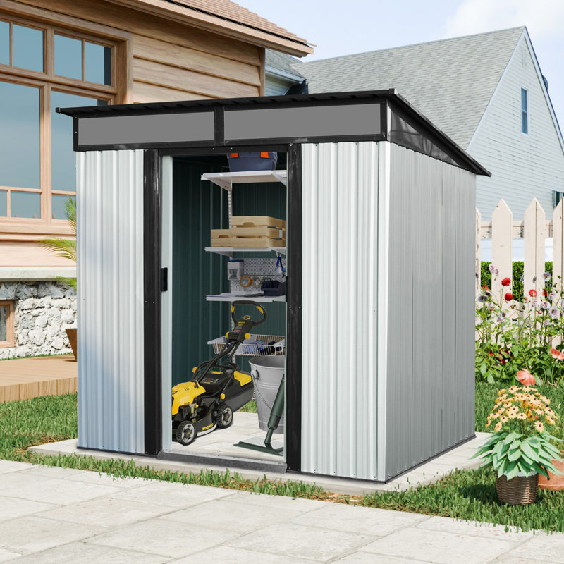 6x5 Metal Outdoor Storage Shed With Transparent Plate White - Black