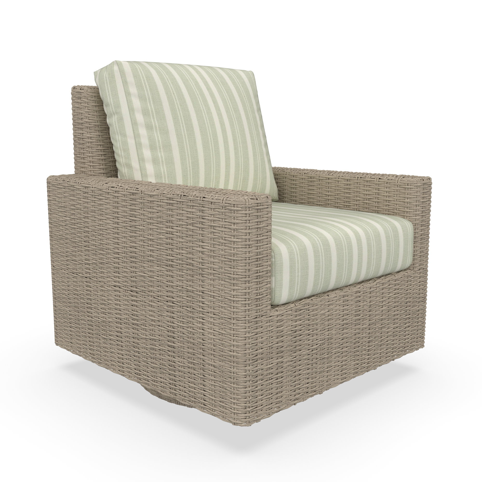 Outdoor Swivel Chair With Sunbrella Cushions, Striped, Tranquil Sage