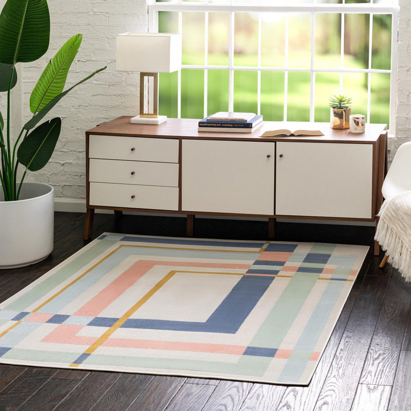 Tapis beige à motif géométrique Arean, Carré 5 pi