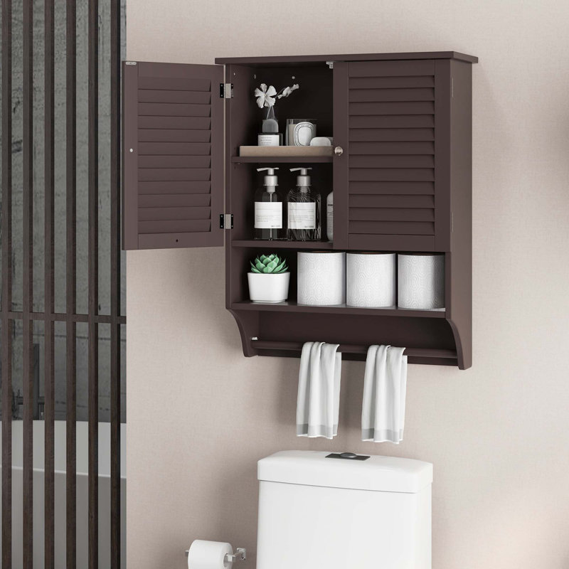 Armoire à pharmacie murale 2 portes avec barre à serviettes Olari, Espresso