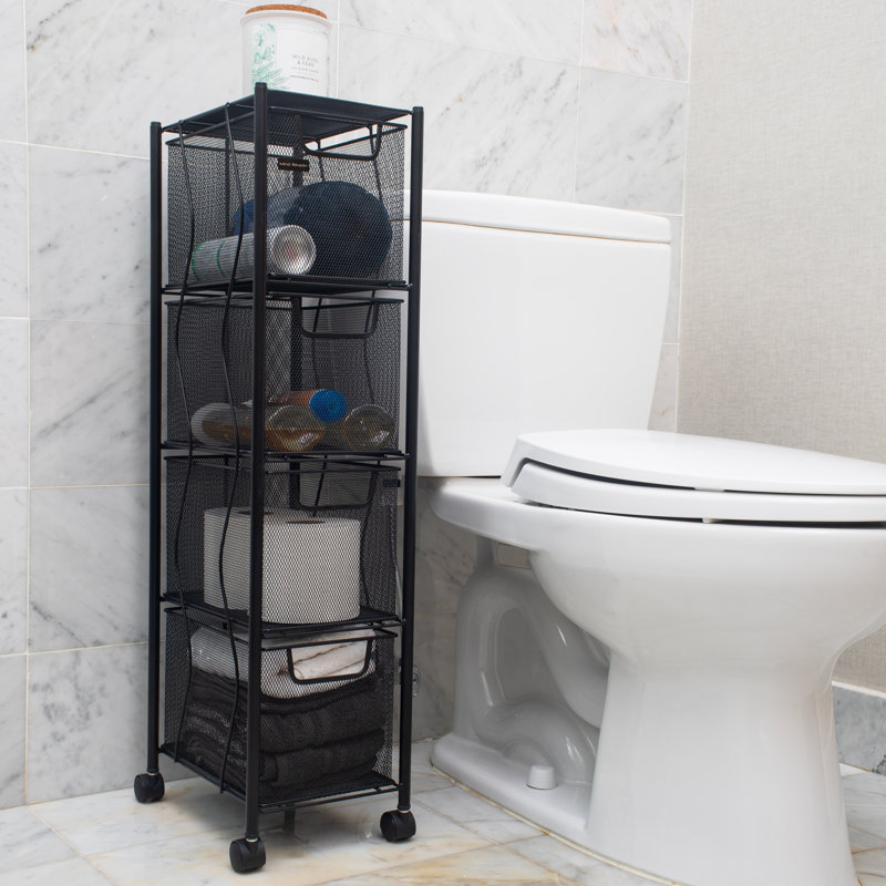 Black Metal Mesh 4-Drawer Mobile Storage Trolley