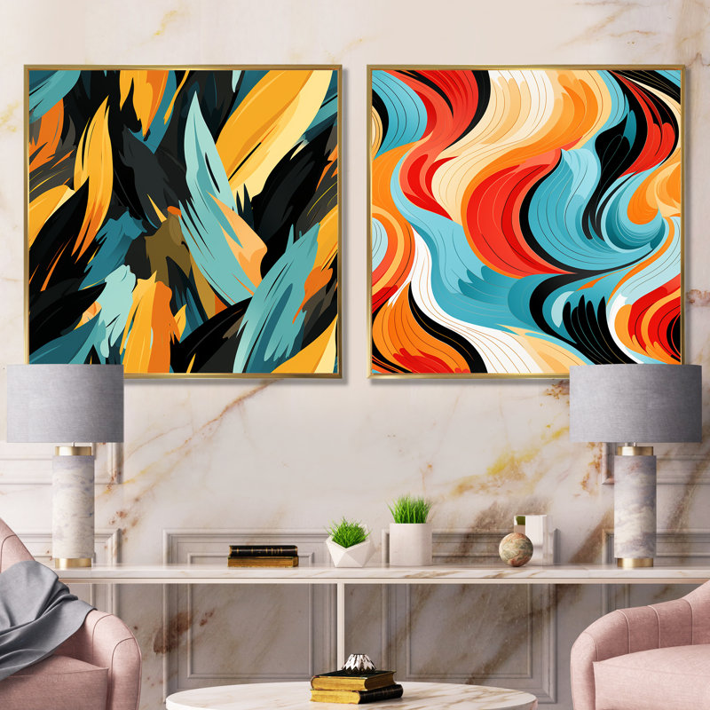 Consilia - ensemble de 2 reproductions d'art abstrait, Encadrement doré, H 30 po x l 61 po x P 1 po