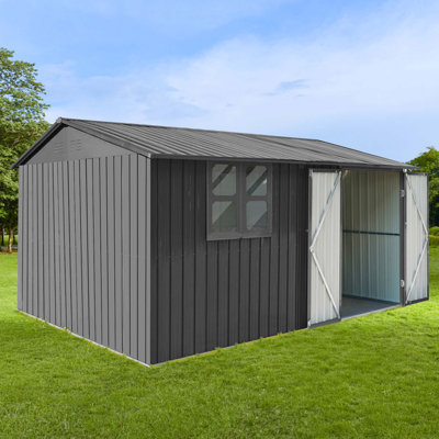 Remise de jardin en métal, remise extérieure avec fenêtre, tablettes