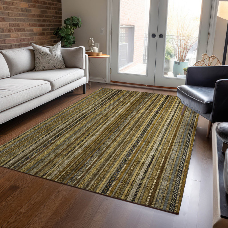 Addison 8' x 10' Brown Synthetic Stripe Washable Rug