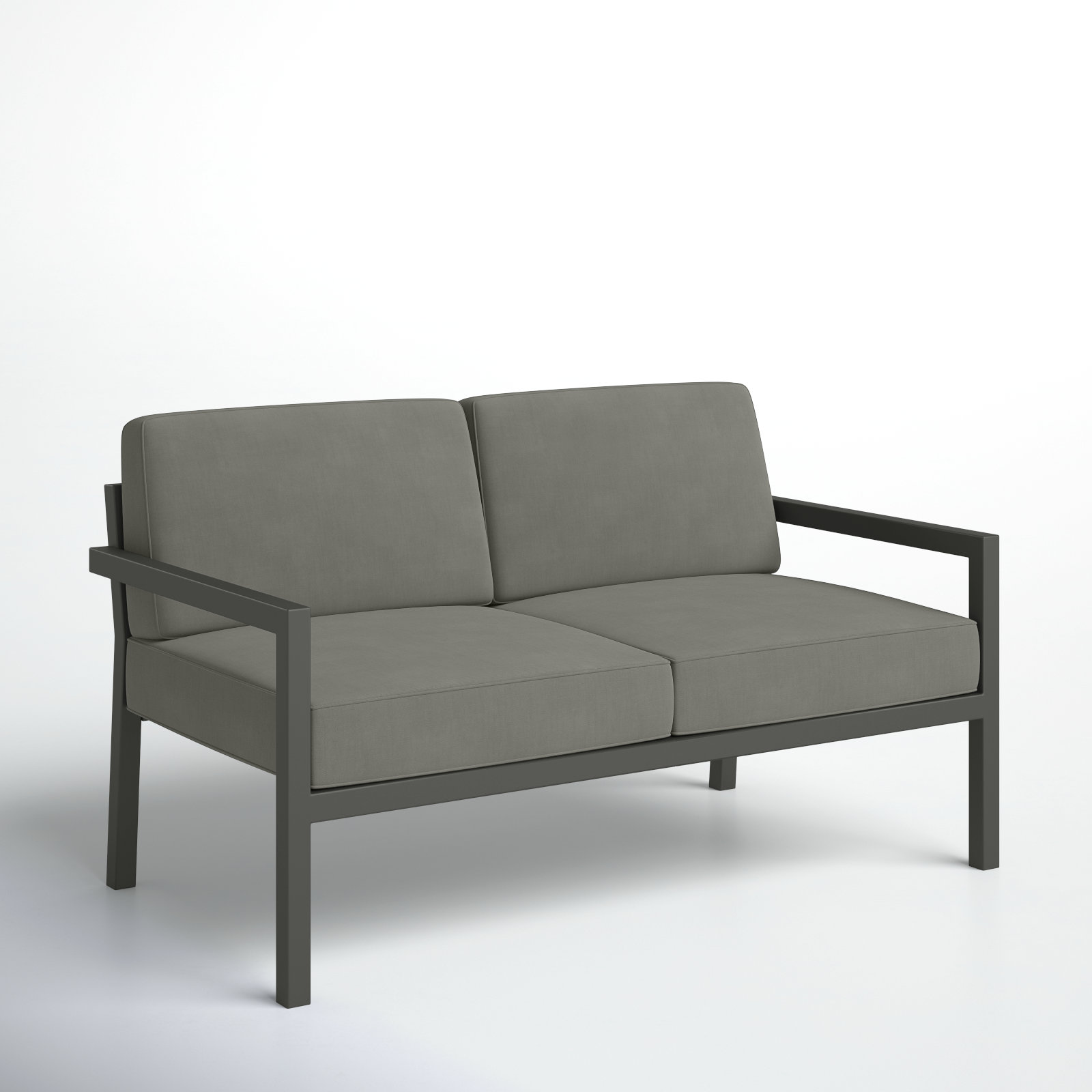 Vivant 56.25" Wide Outdoor Loveseat with Sunbrella® Cushions, White, Spectrum Indigo Sunbrella®