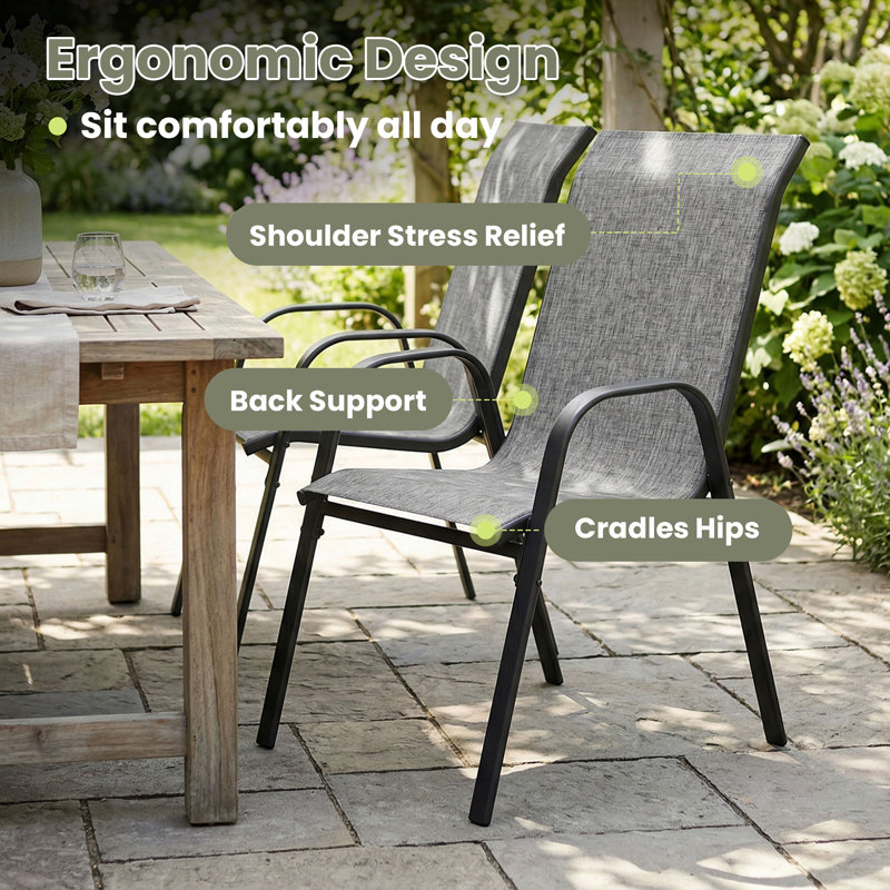 Ensemble de chaises de salle à manger empilables 4 pièces Textilene, Gris