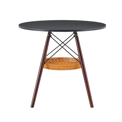 Table de salle à manger circulaire de 31,5 pouces de diamètre, plateau de table en panneau de fibres à densité moyenne, pieds en bois massif, avec structure de panier de rangement suspendue. Une table basse décontractée pouvant accueillir de 2 à 4 personnes.