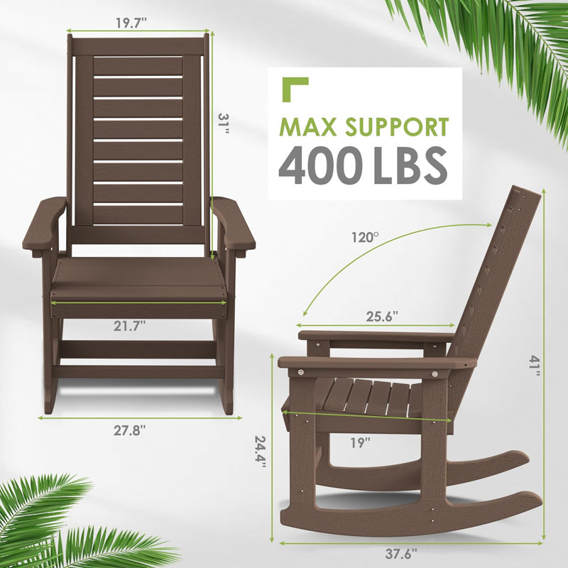 Outdoor Rocking Chairs  Set of 2, Dark Brown