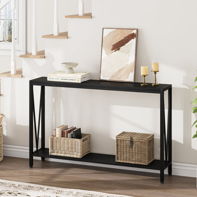Industrial Console Table. 43" 2 Tier Entryway Table. Narrow Sofa Table with Storage. Console Table for Entryway. Living Room. Hallway.  -Black