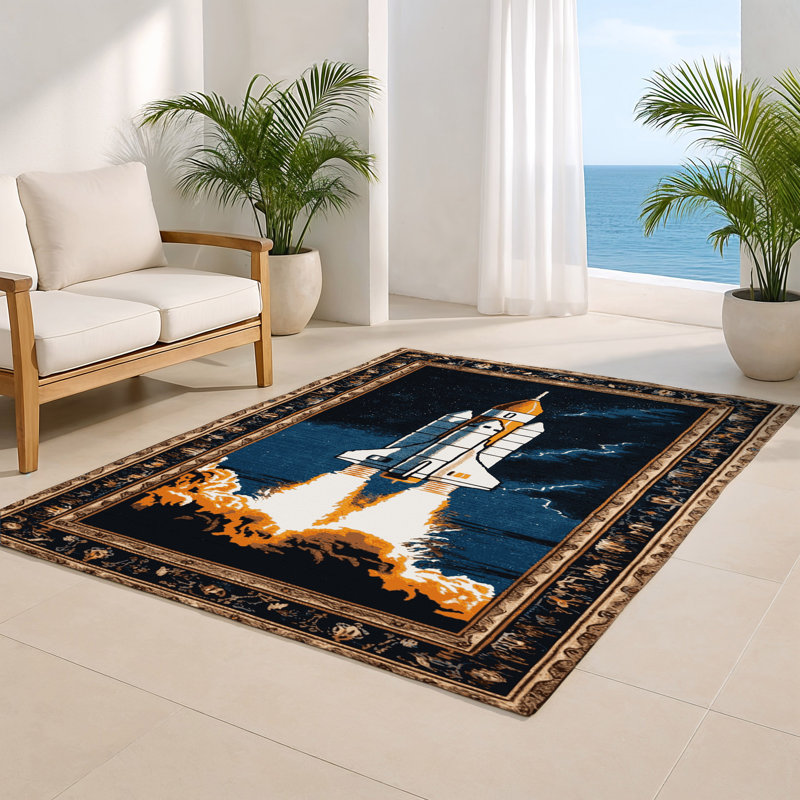 Transportation Gray Indoor and Outdoor Area Rug, Rectangle 4' x 6'