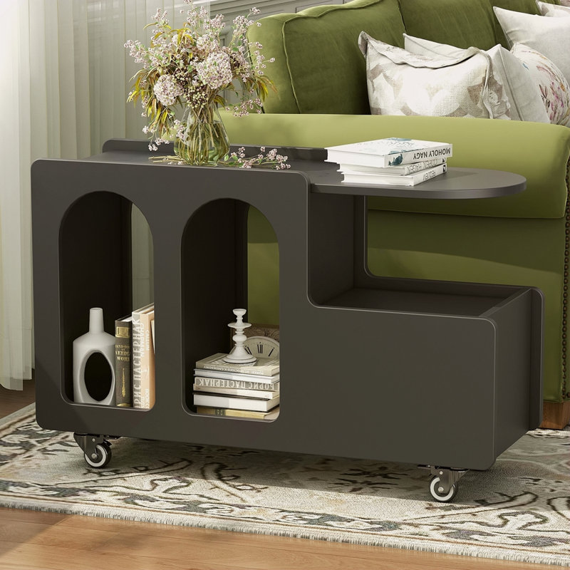 Table de bout mobile avec roulettes verrouillables Table d'appoint de style crème avec tiroir Table de chevet étroite avec salon de rangement multicouche