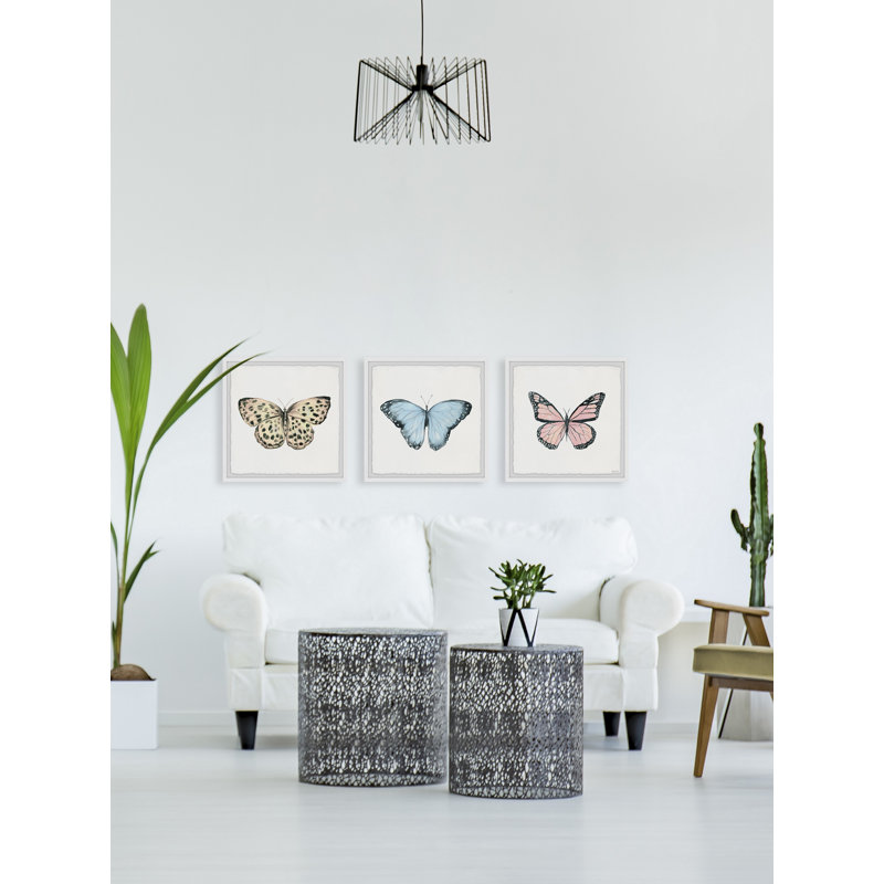 «Colorful Butterflies», ensemble de 3 reproductions d'art sur papier encadrées, H 12 po x l 12 po