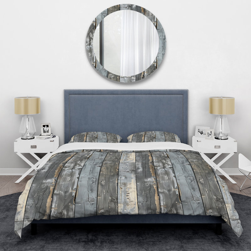 Ensemble de housse de couette transitionnel gris en bois vieilli, Housse de couette très grand et 2 très grandes t