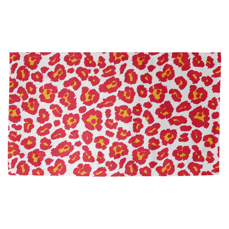 Tapis blanc / rose à imprimé animal, Rectangle 5 pi x 7 pi