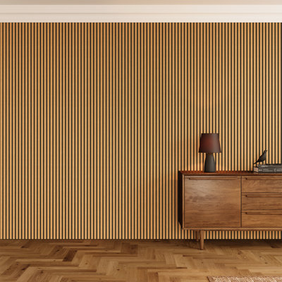 2 PCS 94"L x 24"W Acoustic Slat Wall Panels, Eco-Wood Look for Home/Office Wall & Ceiling (31.34 sq. ft.)