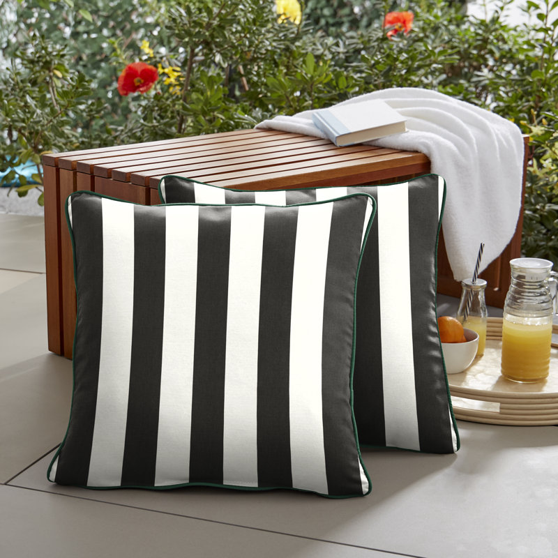 Hartford Sunbrella Striped Weather Resistant Pillow Cover & Insert, 20" x 20", Black Stripe/Teal