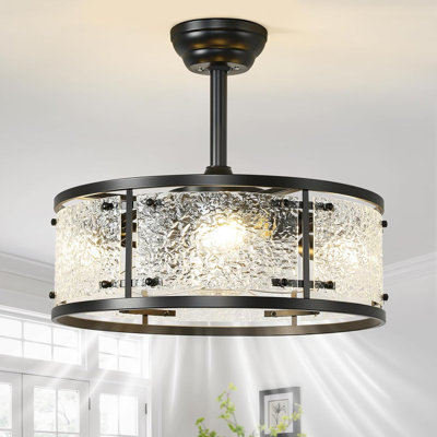 20" Caged Ceiling Fans With Lights, Black Fandelier Ceiling Fan With Light Remote Control, Low Profile Mid Century Chandelier Ceiling Fan With 6 Speeds For Bedroom, Nursery, Living Room