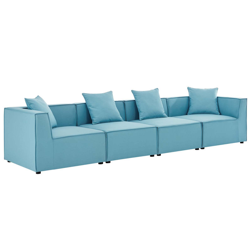 Modway Saybrook Outdoor Patio Upholstered 4-Piece Sectional Sofa, Turquoise