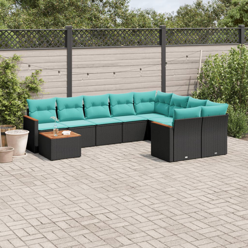  Ensemble de canapé de patio 10 pièces avec coussins en rotin de polyester noir