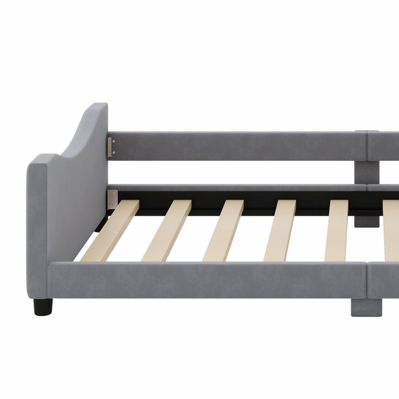 Upholstered Daybed With Classic Stripe Shaped Headboard, Grey