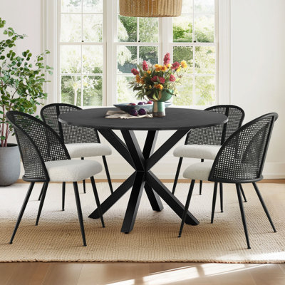 Meah  Boucle Upholstered High Back Rattan  Side  Chair 