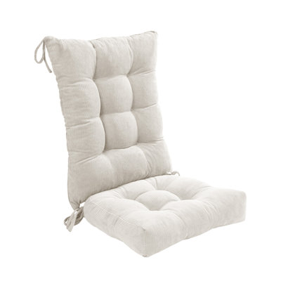 Double Fixation Non-Slip Rocking Chair Cushion - High Rebound foam Filled Corduroy Flower Seat & Back Pad for Study, Bedroom & Porch (White)