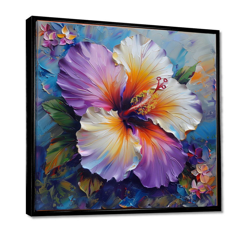 Hibiscus mauve - Hibiscus, Toile avec cadre flottant noir, H 16 po x l 16 po x P 1 po