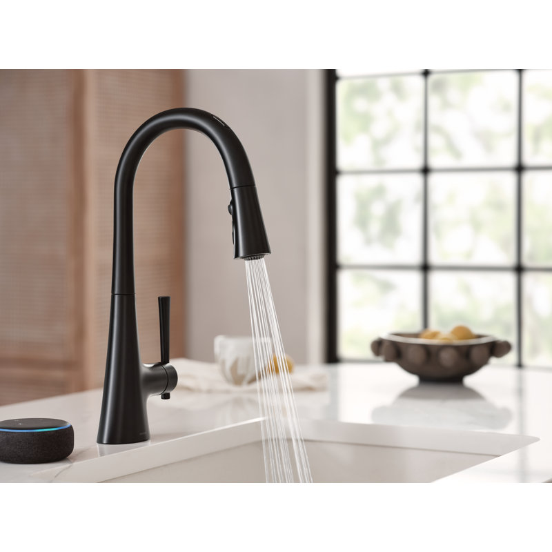 Moen Kurv Single Handle Pulldown Kitchen Faucet with Power Clean Technology, Matte Black, Motionsense Wave