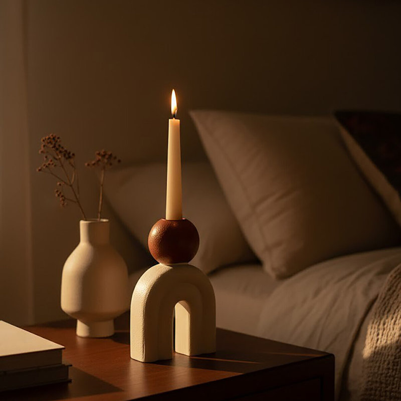 Stone Tabletop Candlestick, Cream