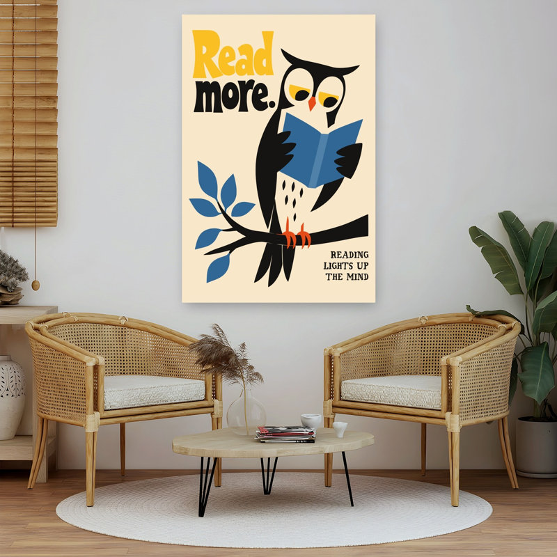 Affiche murale abstraite vintage représentant un hibou sage lisant un hibou sur un arbre., H 60 po x l 40 po