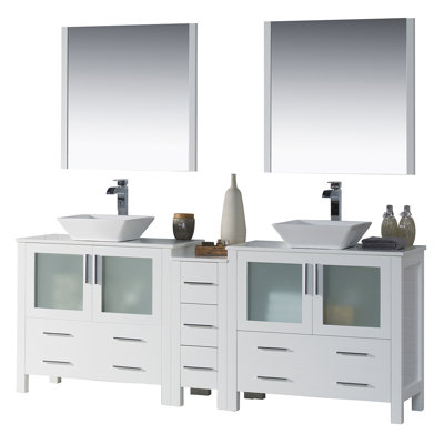 Mance 84.88'' Double Bathroom Vanity with Ceramic Top