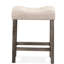 2 tabourets de hauteur comptoir en taupe, bouton avec rembourrage de siège et repose-pieds, 2 tabourets à structure en bois massif, fabrication confortable taupe