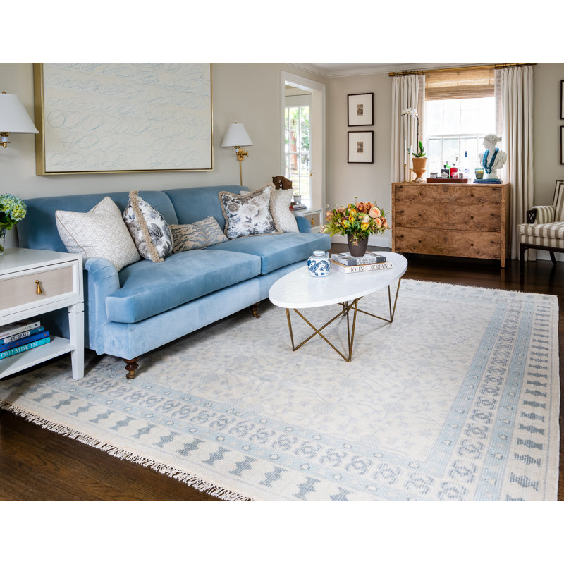 Concord Wool Oriental Area Rug in Blue/Ivory, Rectangle 7'9" x 9'9"