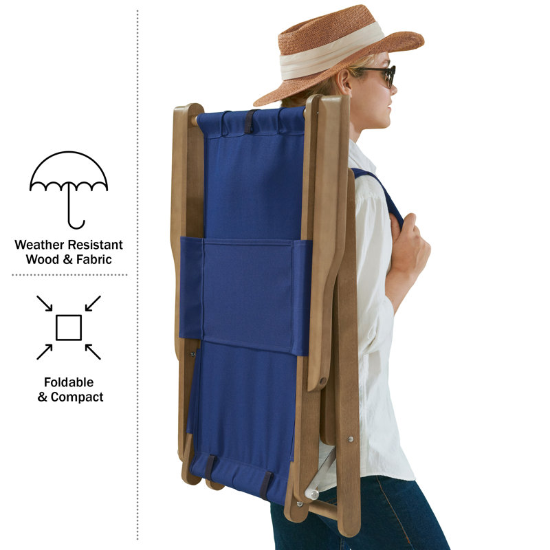 Beach Chair - Outdoor Weather-Resistant Wood Folding Chair with Backpack Straps - 4-Position Reclining Seat - Beach Essentials by Lavish Home (Blue)