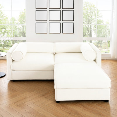 Chenille 2 en tissu moderne avec rangement, siège de rangement cylindrique, blanc, polyvalent et élégant