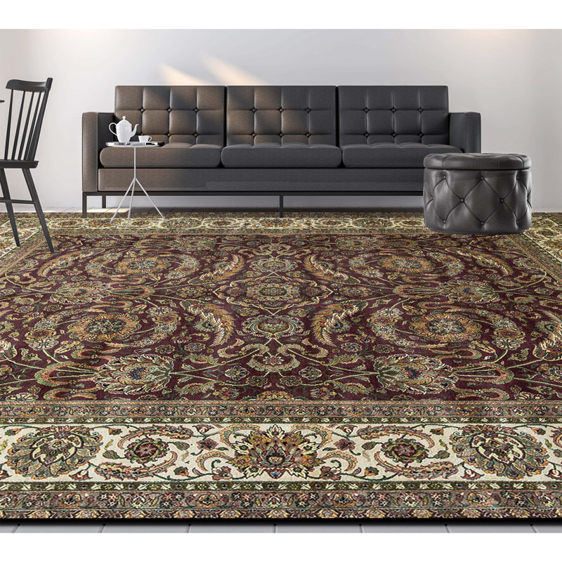 Tapis brun et ivoire de haute qualité noué à la main